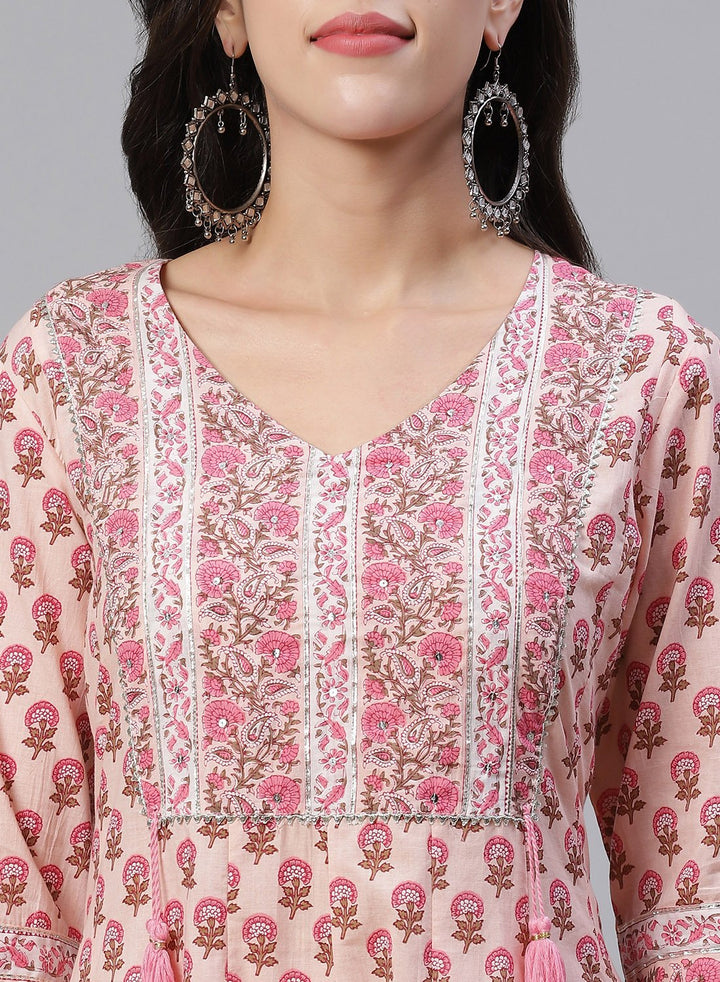 Printed Cotton Anarkali Kurti With Yoke Detail