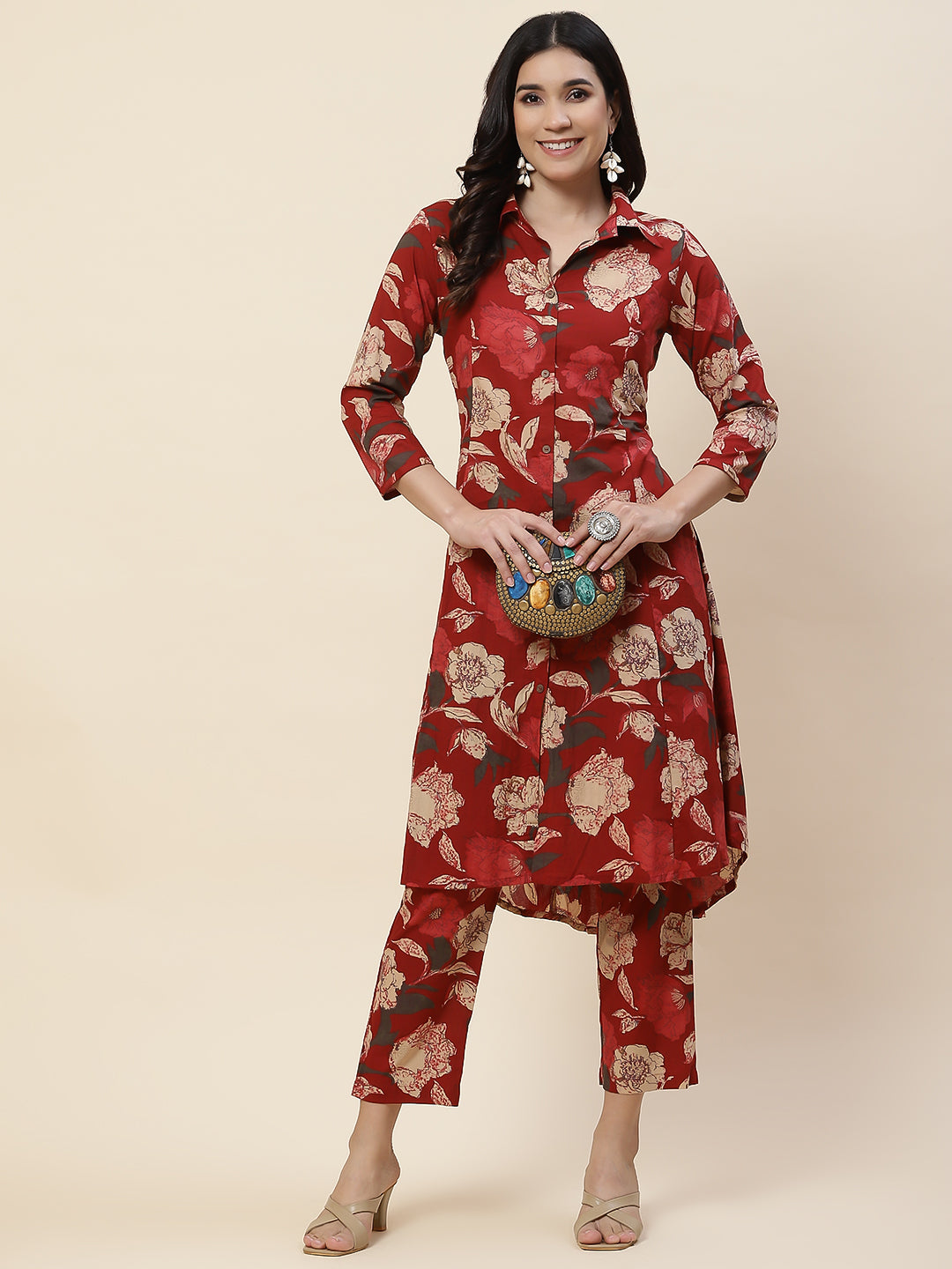 Floral Printed Cotton Kurta With Pants