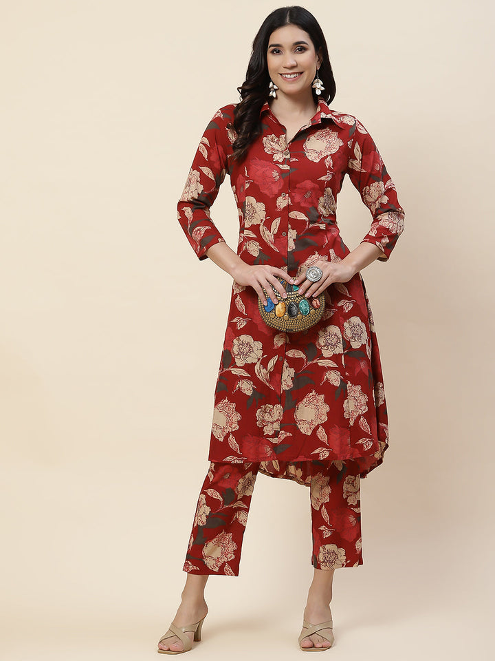 Floral Printed Cotton Kurta With Pants