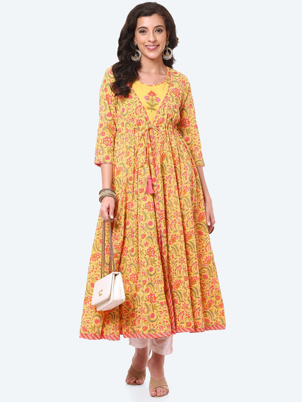 Floral Printed Double Layer Cotton Kurta