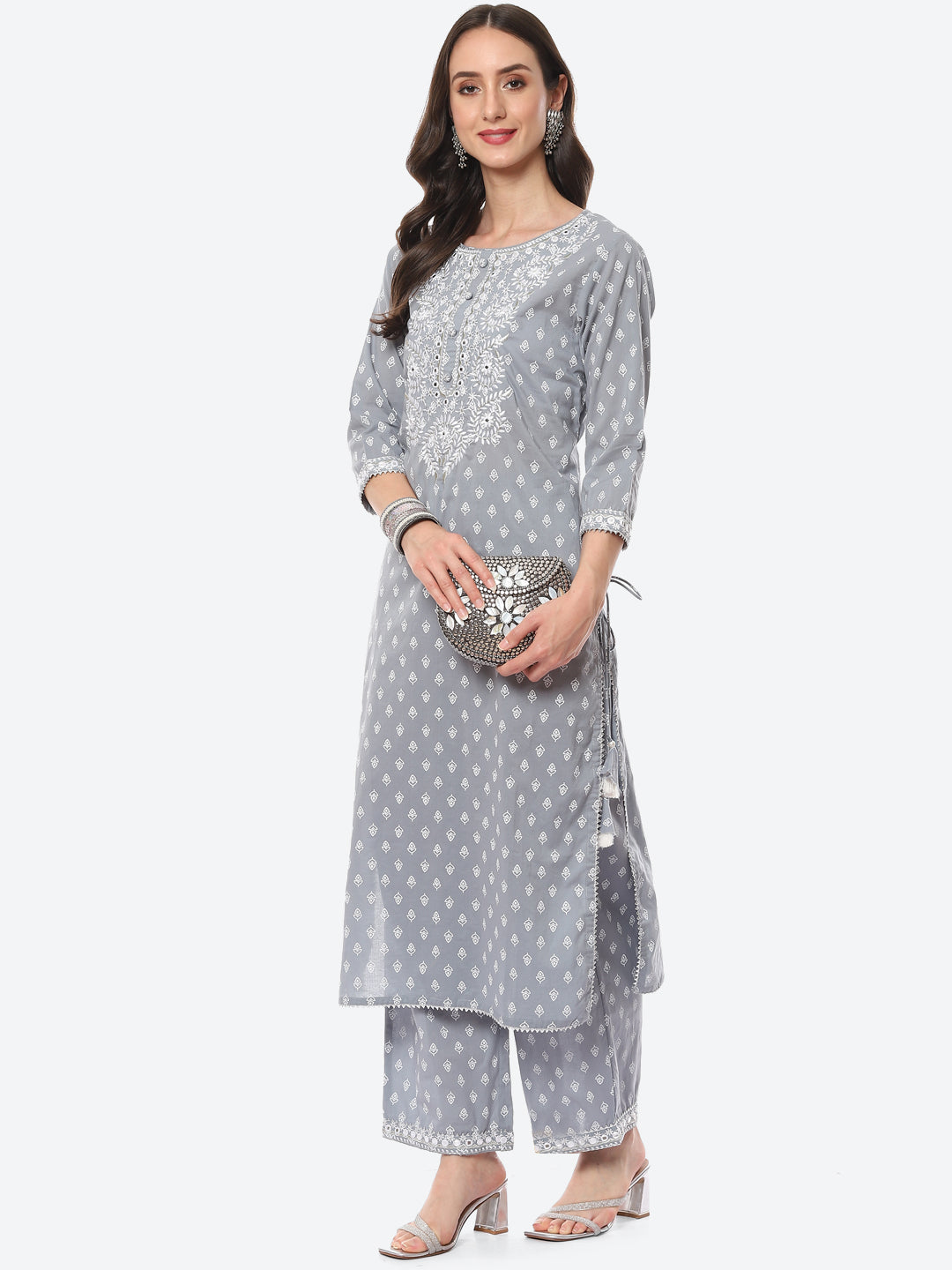 Resham Work Printed Cotton Kurta With Palazzo