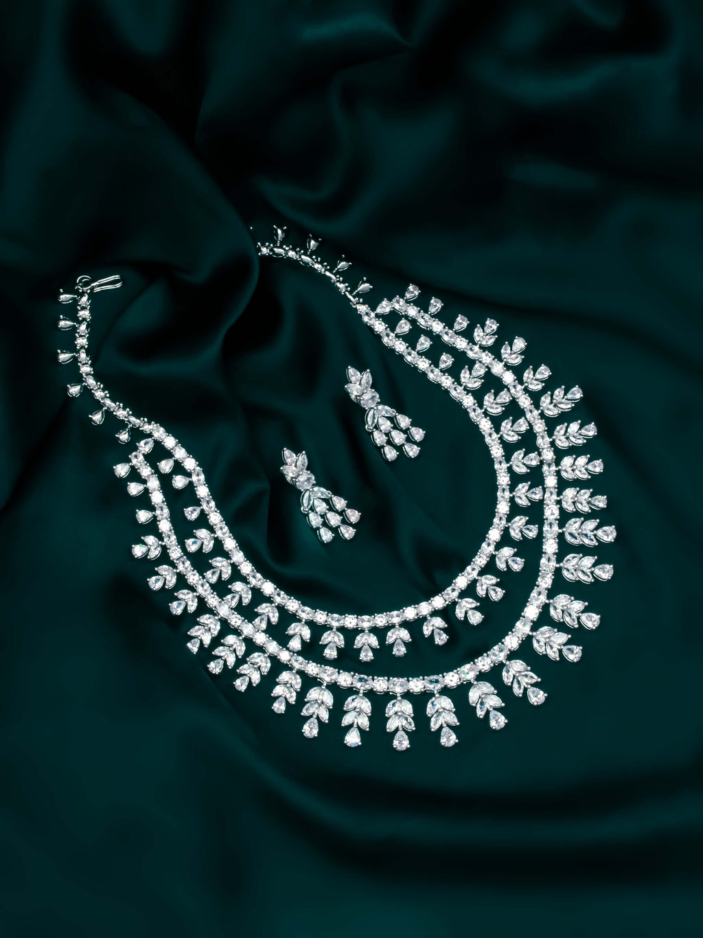 AD Silver Necklace With Earrings