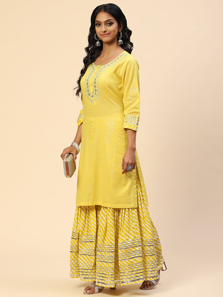 Zari Gota Work Cotton Kurta With Pants