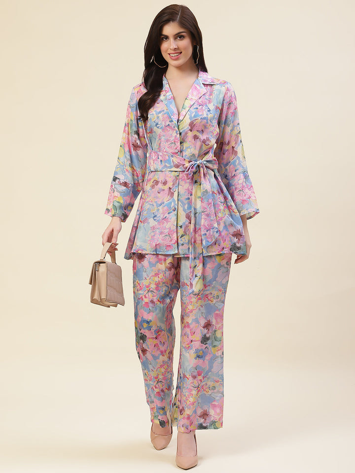 Sky Blue Pink Hues Co-ord Set Short Kurta