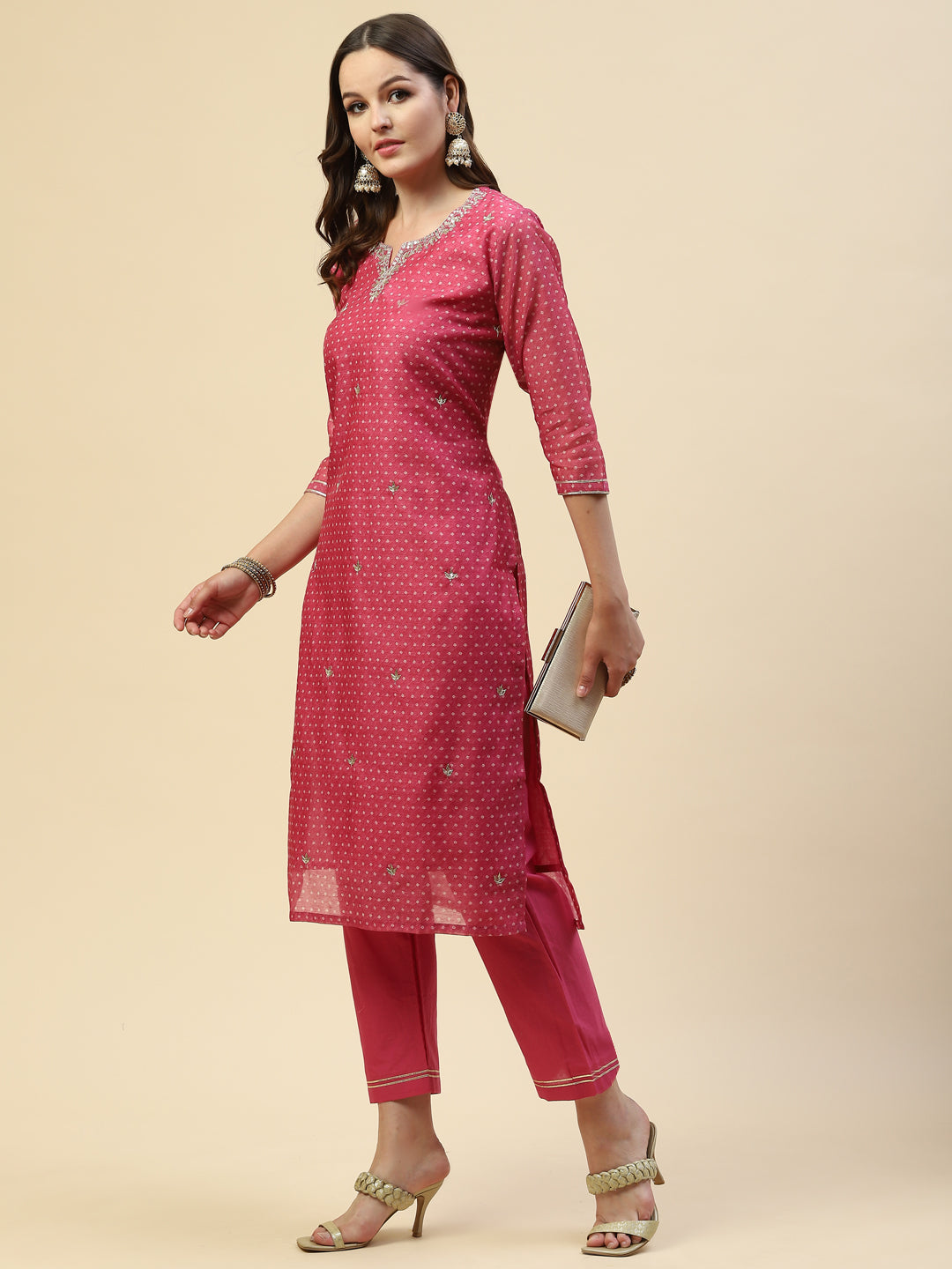 Gota Work Chanderi Kurta With Pants