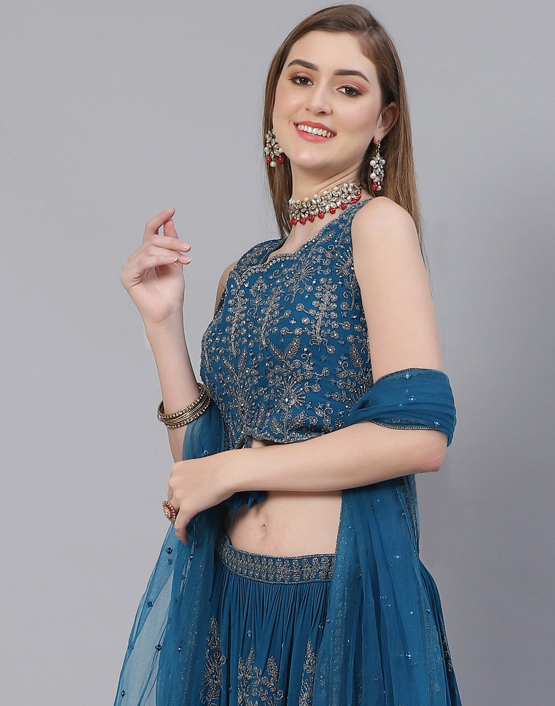 Georgette Lehenga Paired With Matching Crop Top