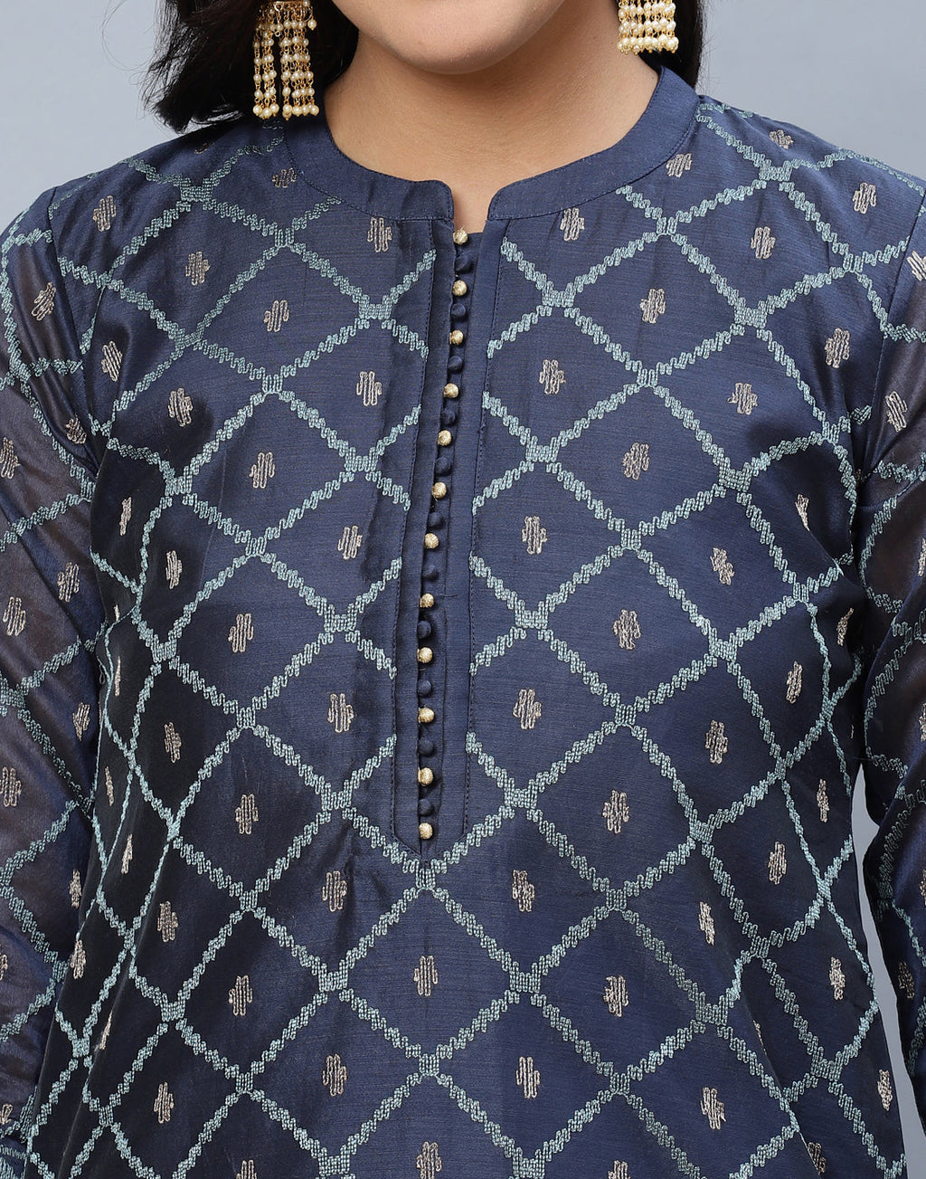 Elegant Cotton Chanderi Pant Kameez Stitched Suit