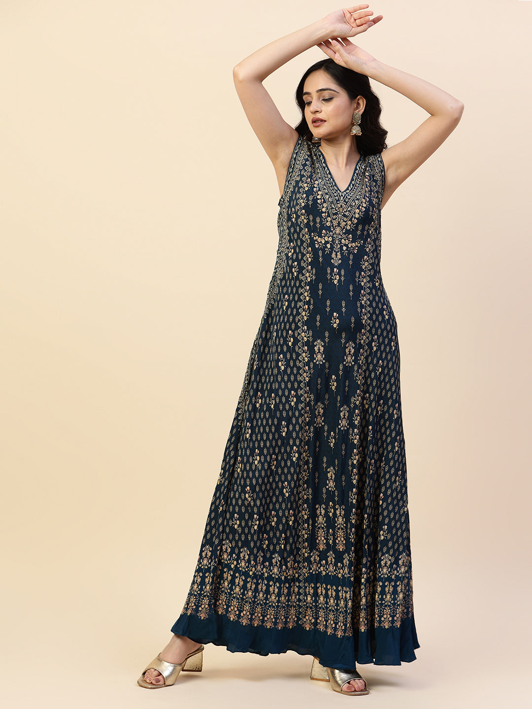 Digital Printed Crepe Gown