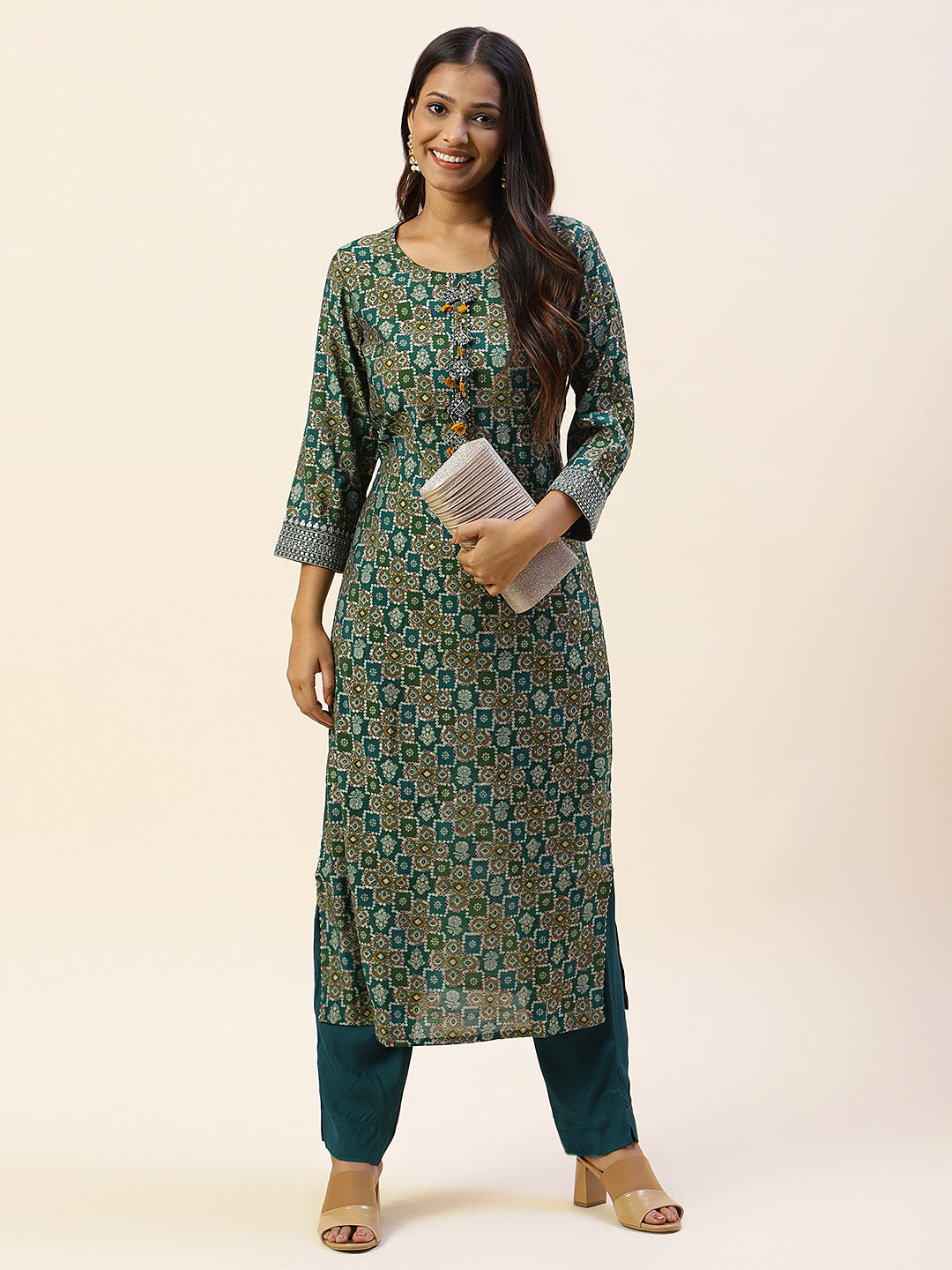 Printed Cotton Kurta With Pants