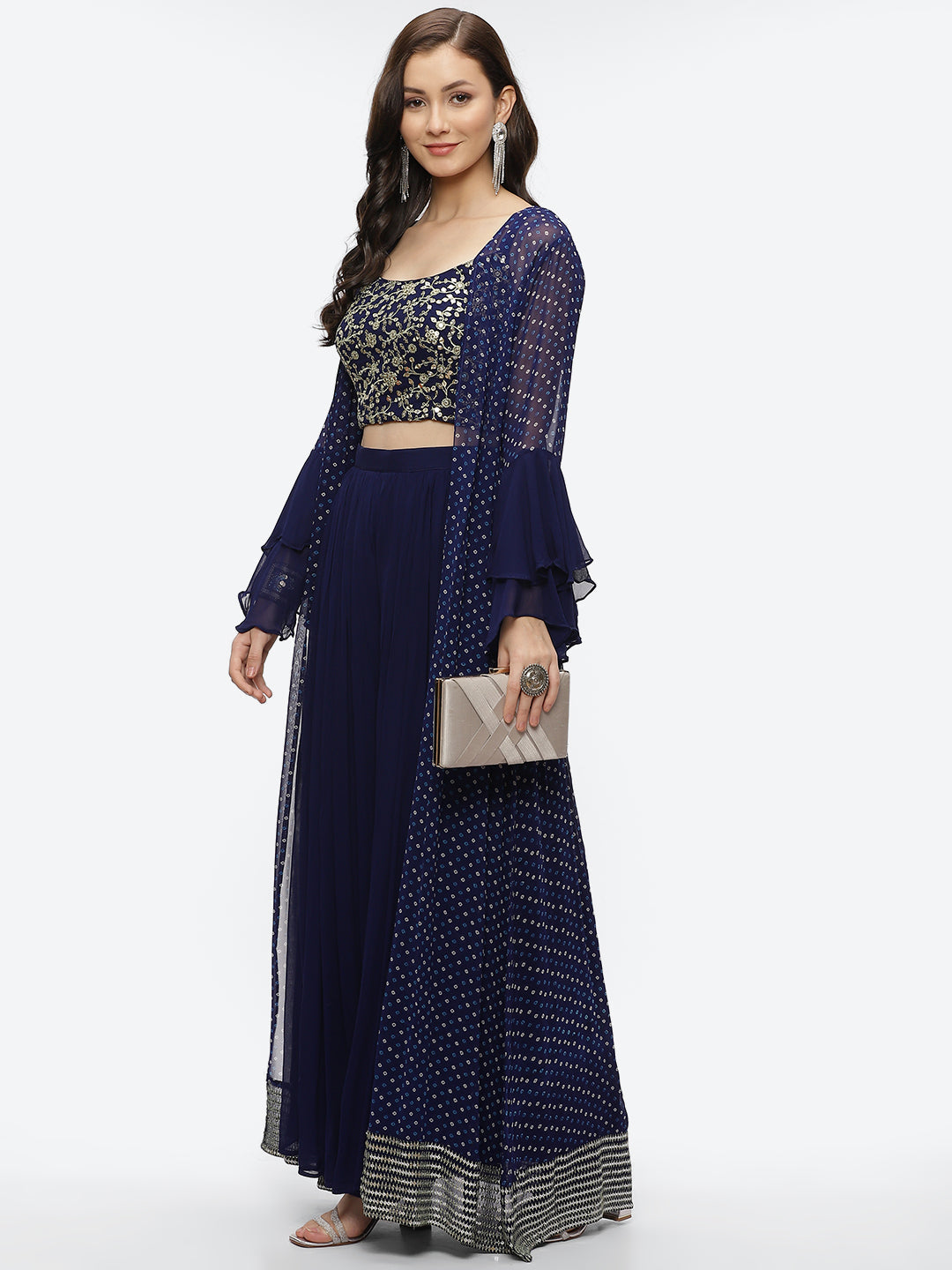 Bandhani Printed Georgette Choli With Jacket &amp; Palazzo