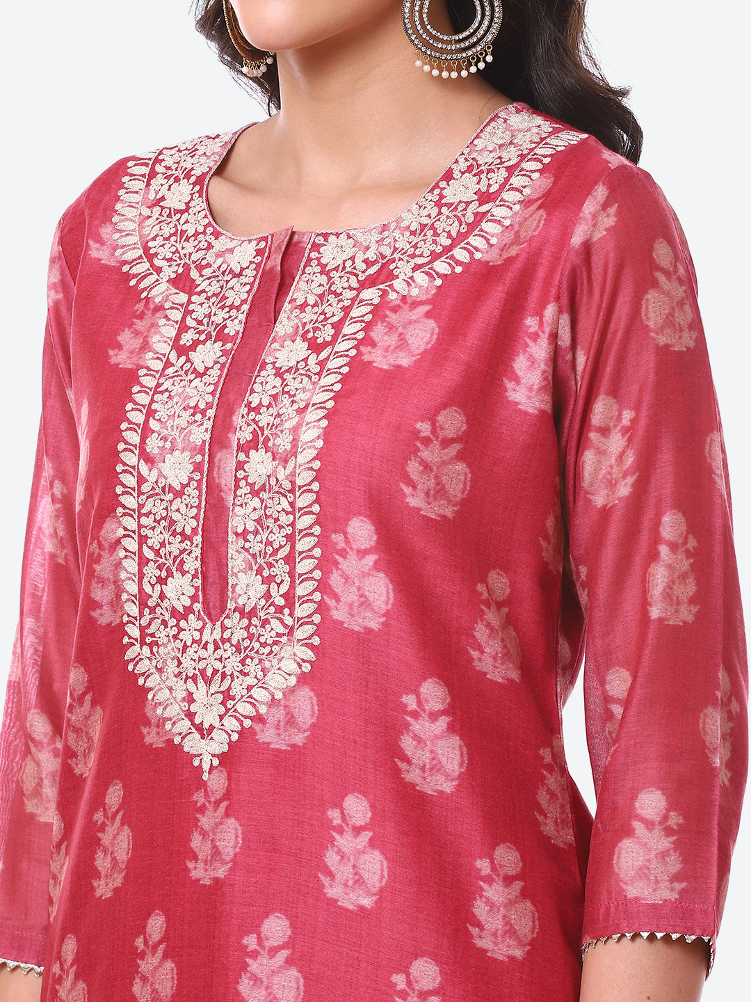 Floral Printed Embroidered Kurta With Pant &amp; Dupatta