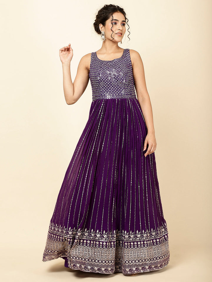 Embroidered Georgette Kurta With Pants &amp; Dupatta