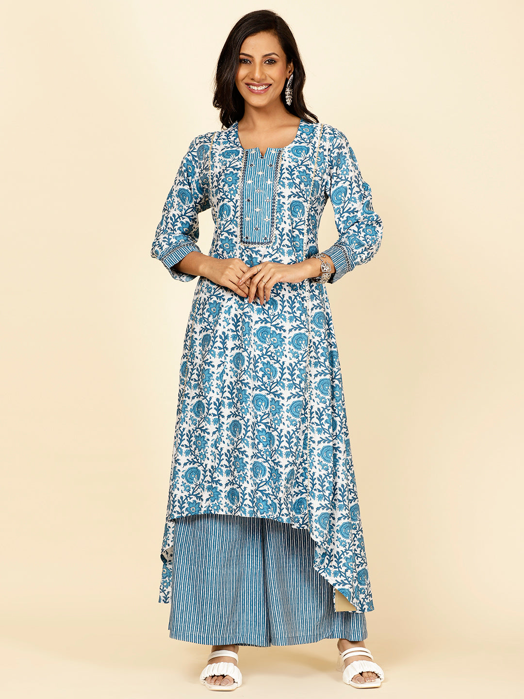Floral Printed Chanderi Kurta With Palazzo