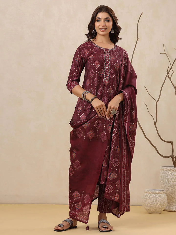 Block Printed Muslin Kurta With Pants &amp; Dupatta