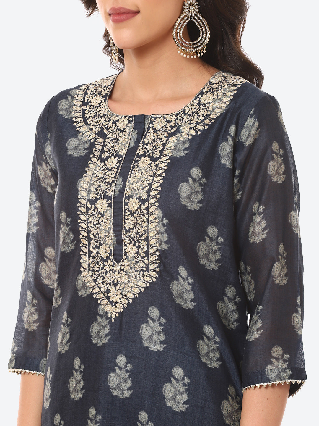 Floral Printed Embroidered Kurta With Pant &amp; Dupatta