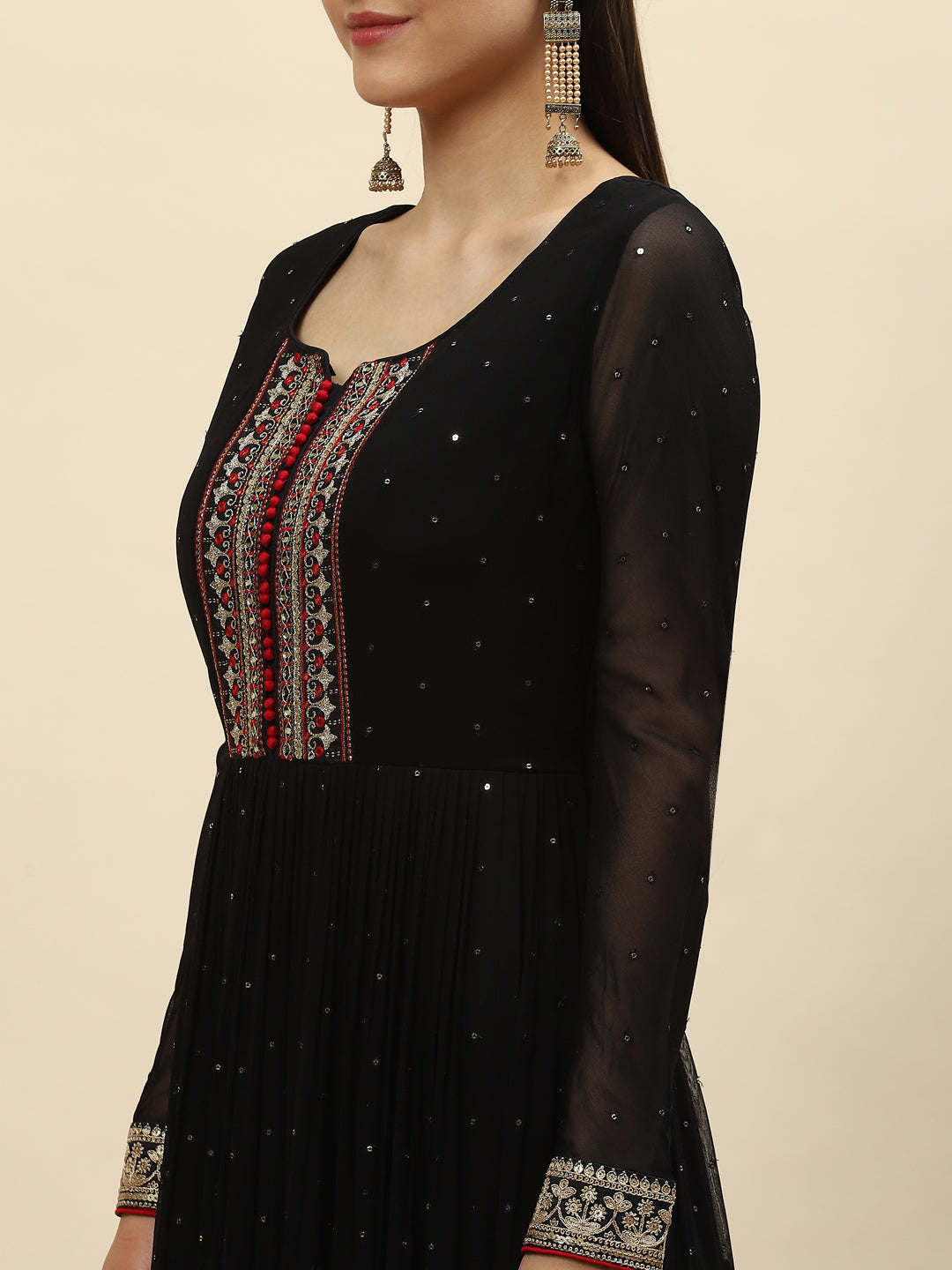 Resham Mirror Booti Georgette Kurta With Churidar &amp; Dupatta