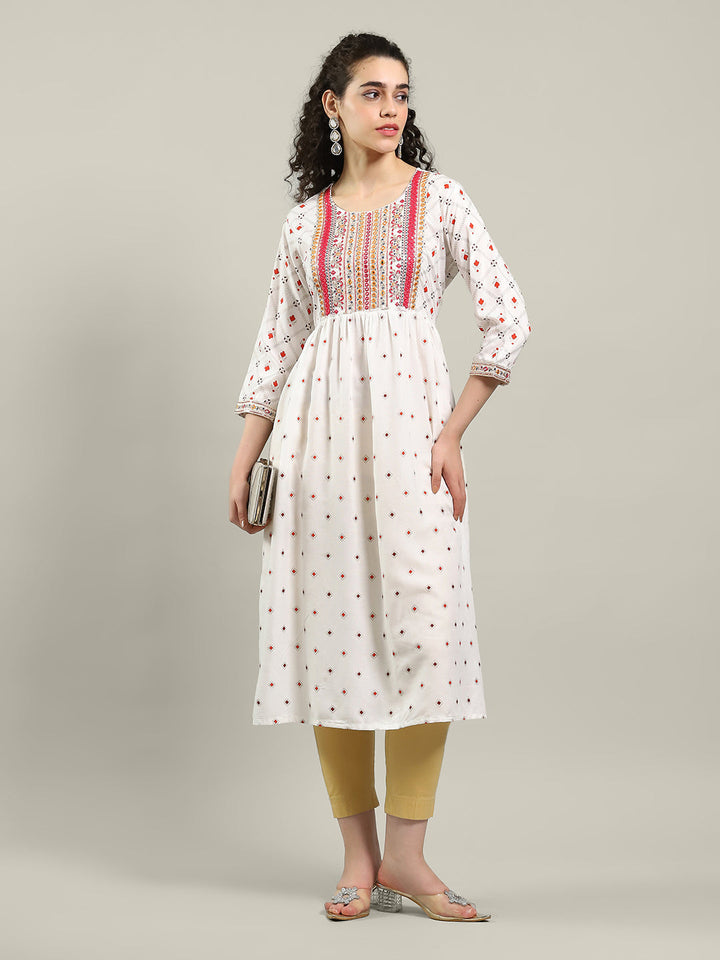 Neck Embroidered Cotton Blend Kurta &amp; Pants
