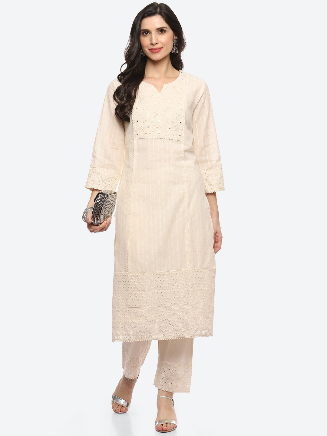 Thread Embroidered Cotton Kurta With Pant