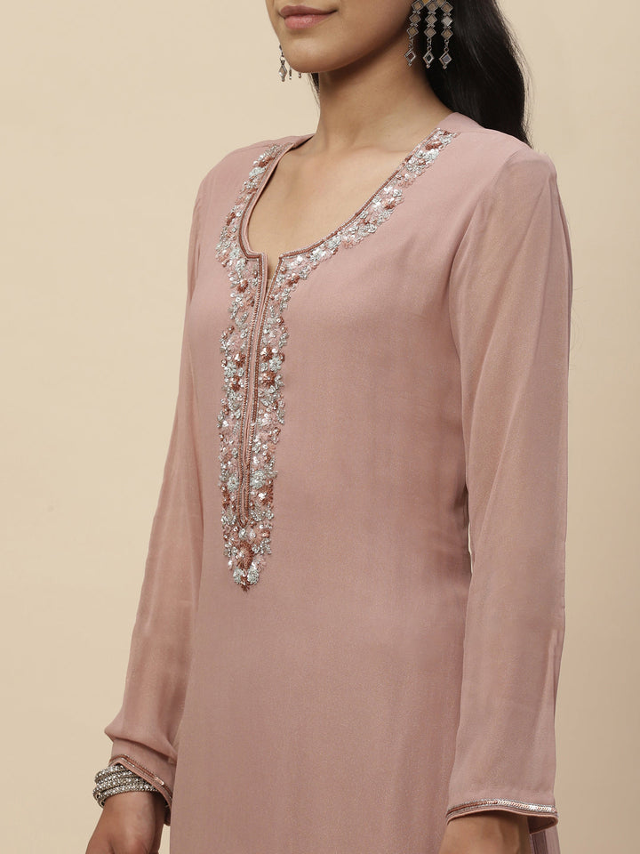 Stone Work Georgette Kurta With Pants &amp; Dupatta