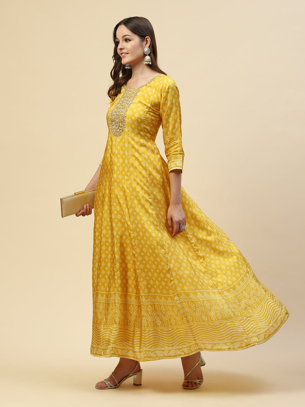 Mirror Neck Printed Handloom Flared Kurta