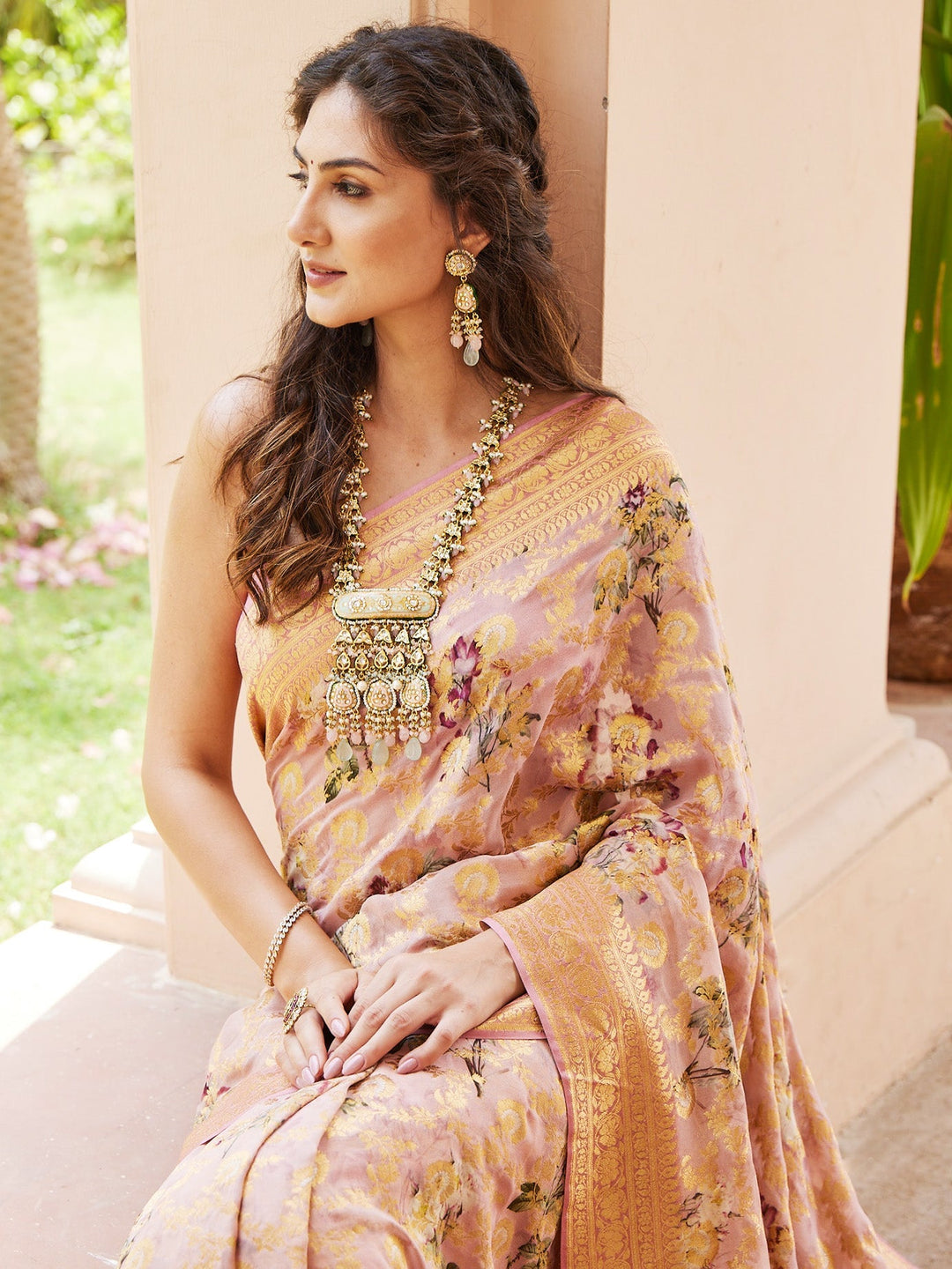 Gold Jaal Printed Banarsi Saree