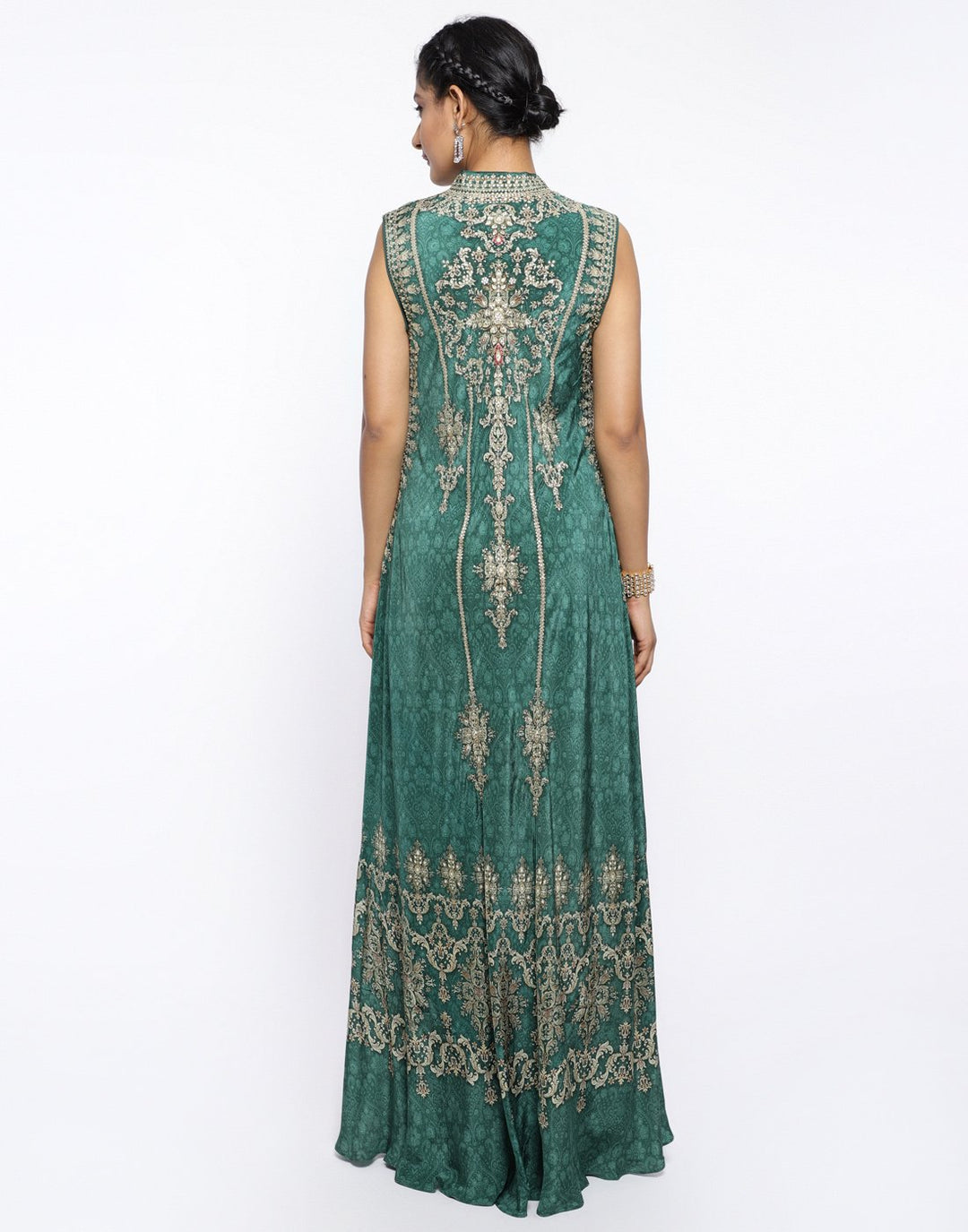 MBZ Meena Bazaar-Green Crepe Digital Printed Long Dress