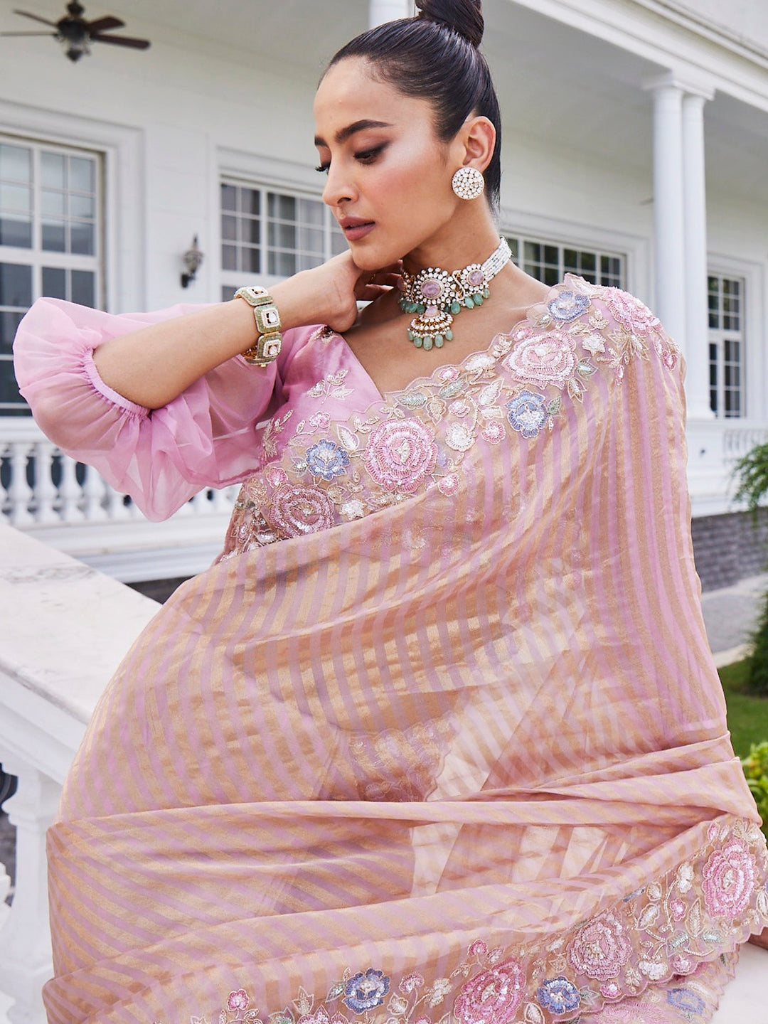 Floral Organza Embroidered Saree