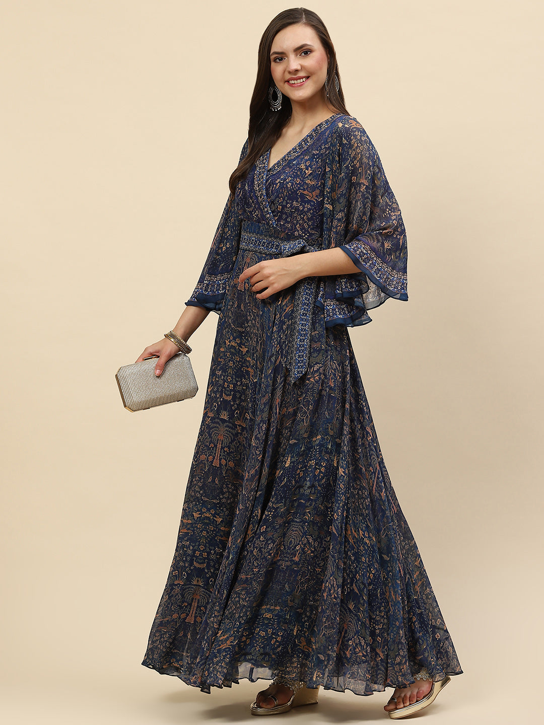 Digital Printed Crepe Gown Dress