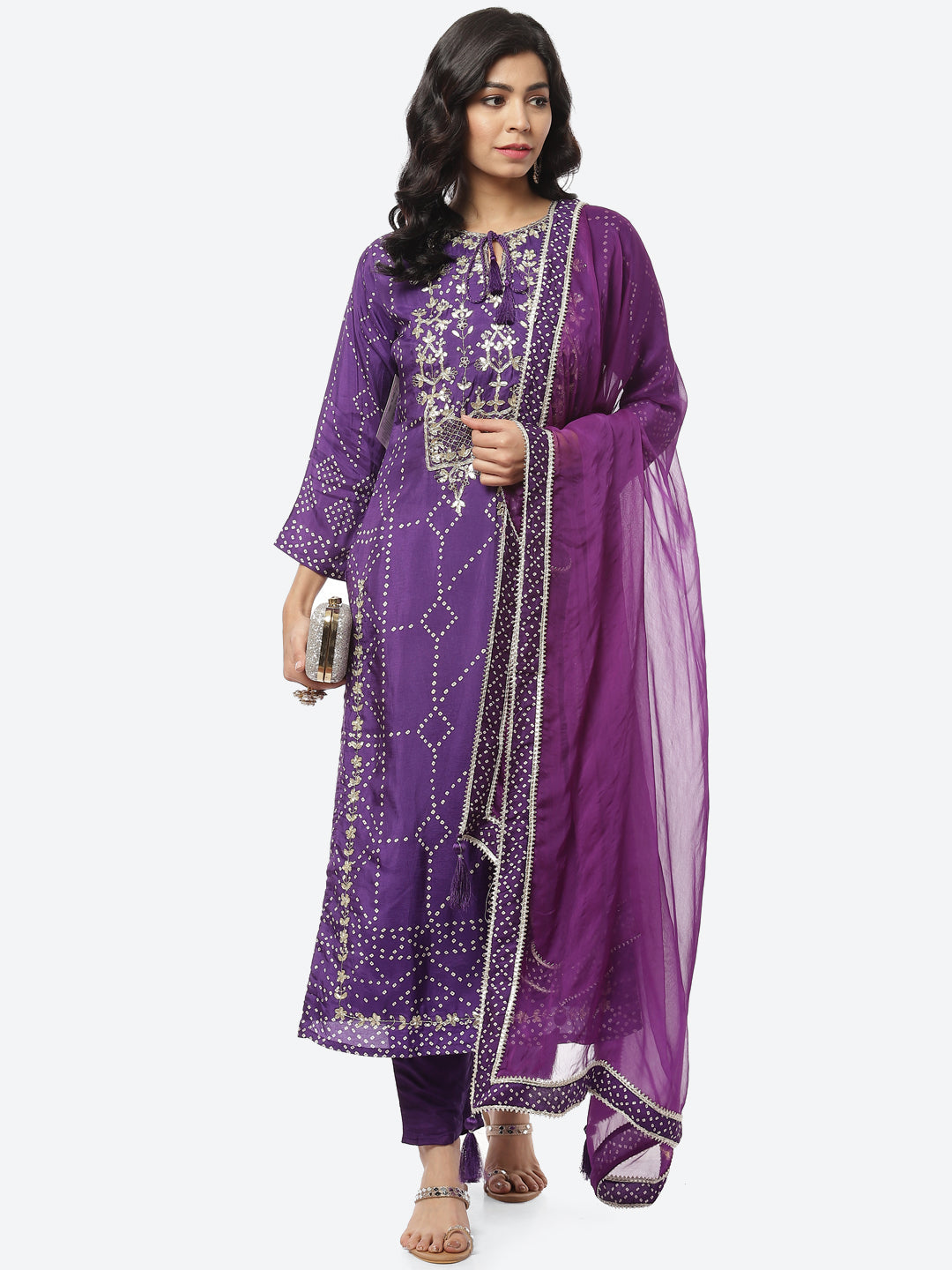 Gota Work Art Handloom Stitched Salwar Kameez With Chiffon Dupatta