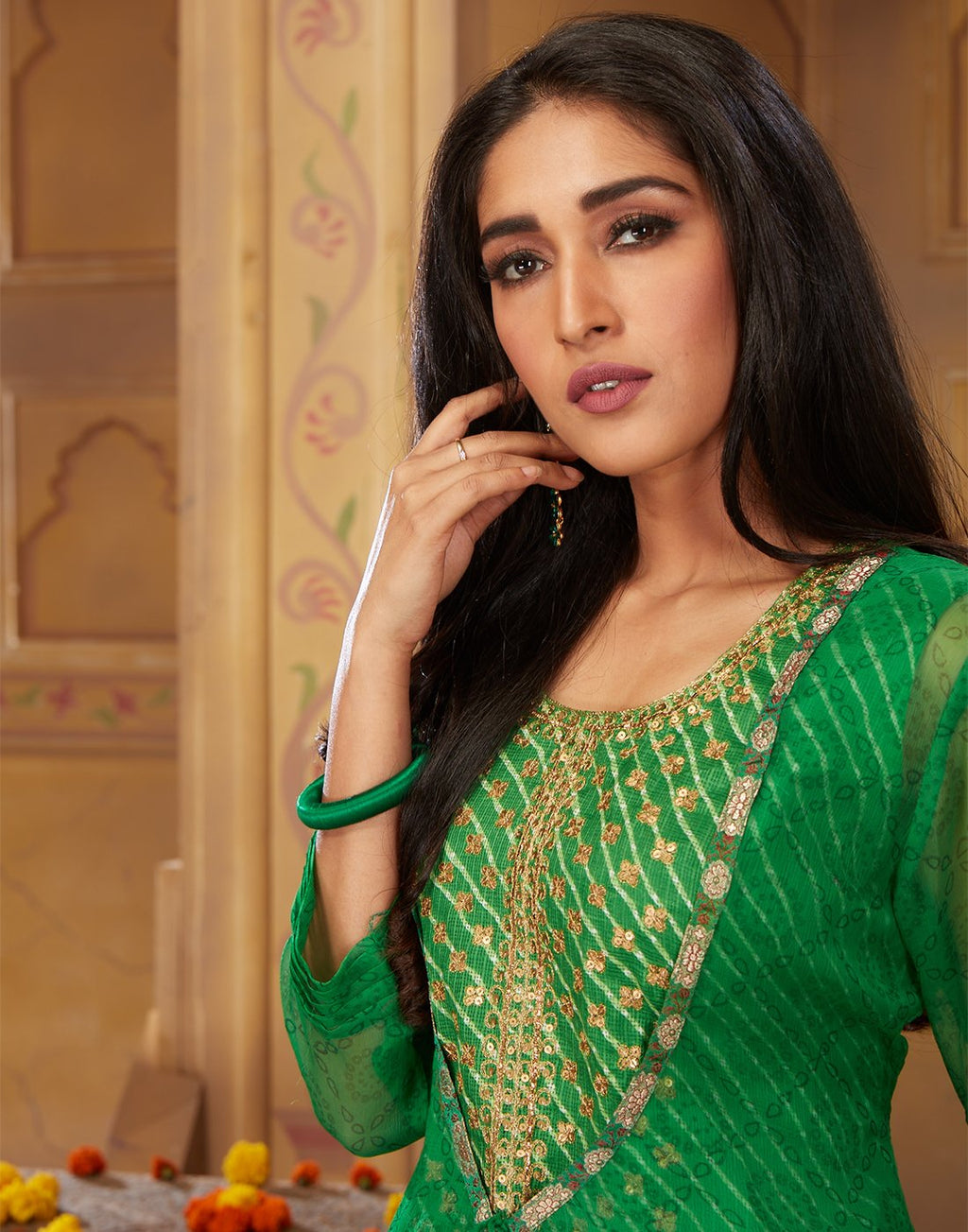 MBZ Meena Bazaar-Green Chiffon Kurti