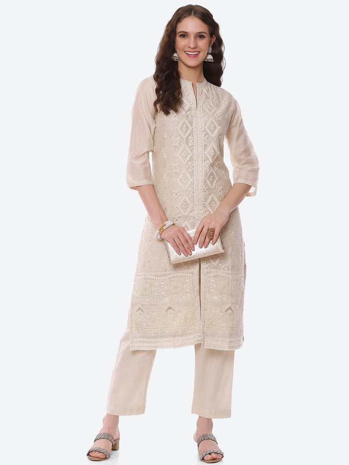 Embroidered Chanderi Kurta With Pant