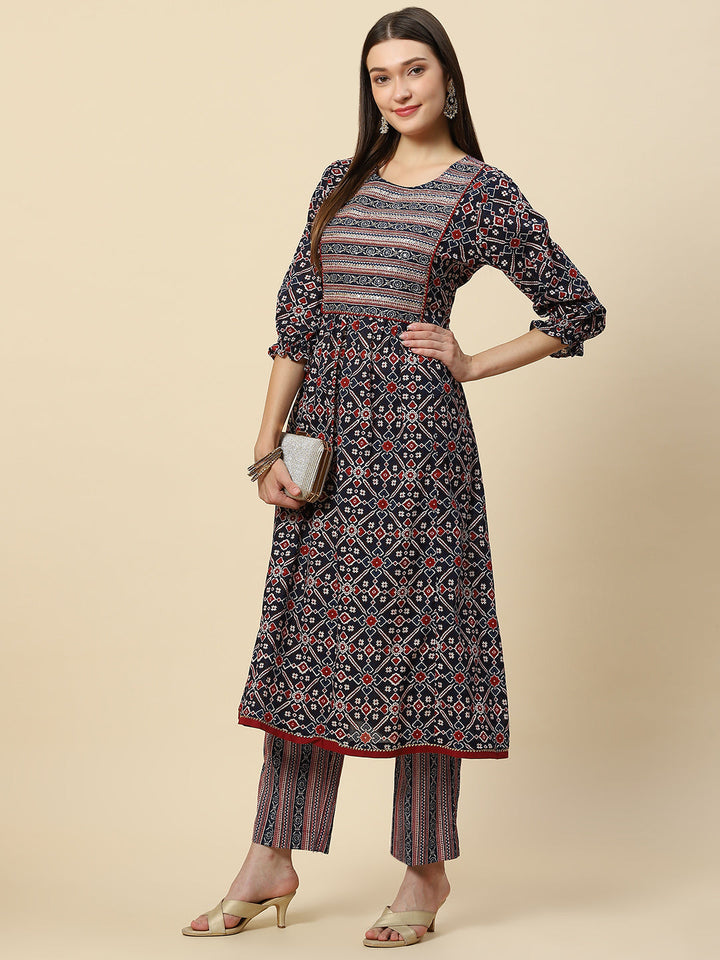 Printed Cotton Kurta With Pants