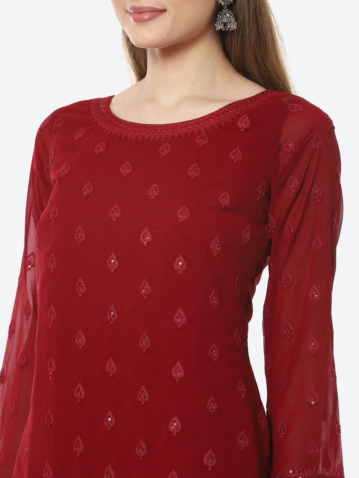Resham Booti Georgette Kurta With Garara &amp; Georgette Dupatta