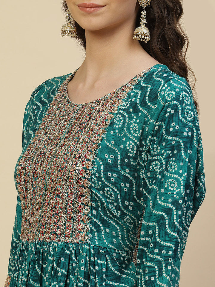 Bandhani Printed Cotton Kurta With Pants &amp; Dupatta