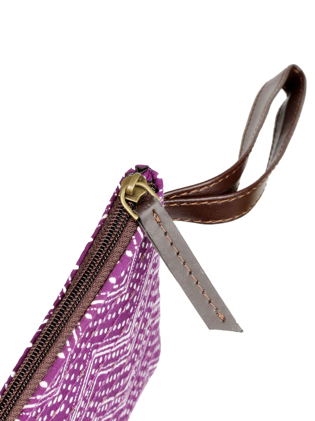 Purple Printed Cotton Handbag With Pouch