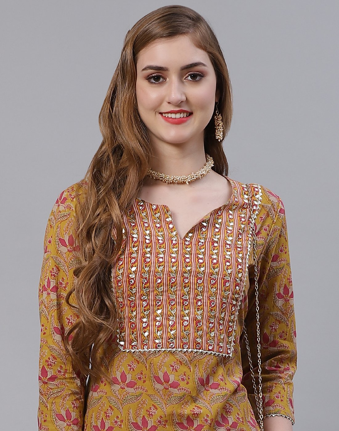 Printed Cotton Gota Trim Kurti Pant Set