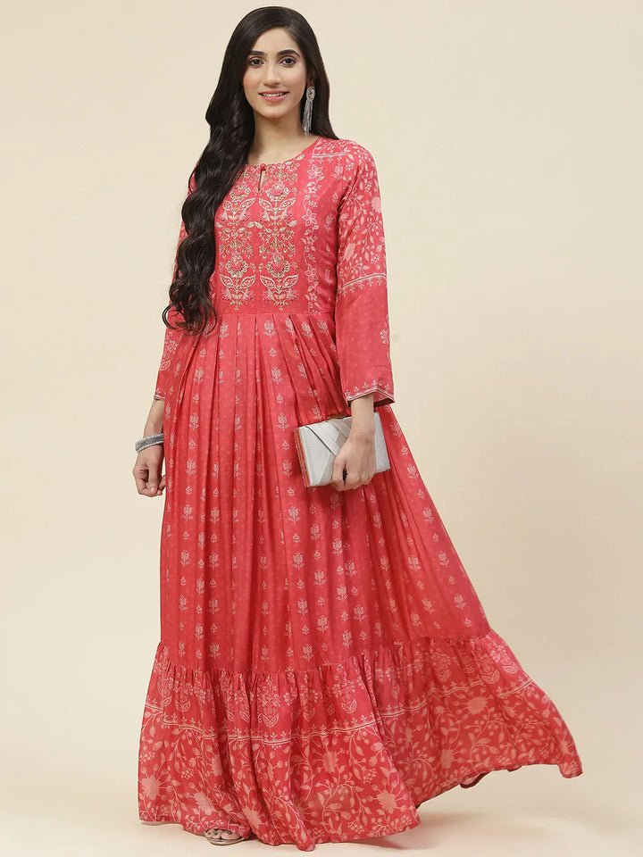 Printed With Yoke Embroidered Muslin Kurta