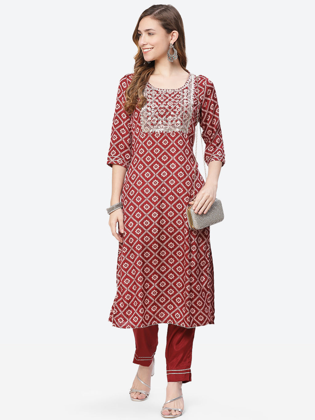 Printed Zari Work Cotton Kurta With Pant