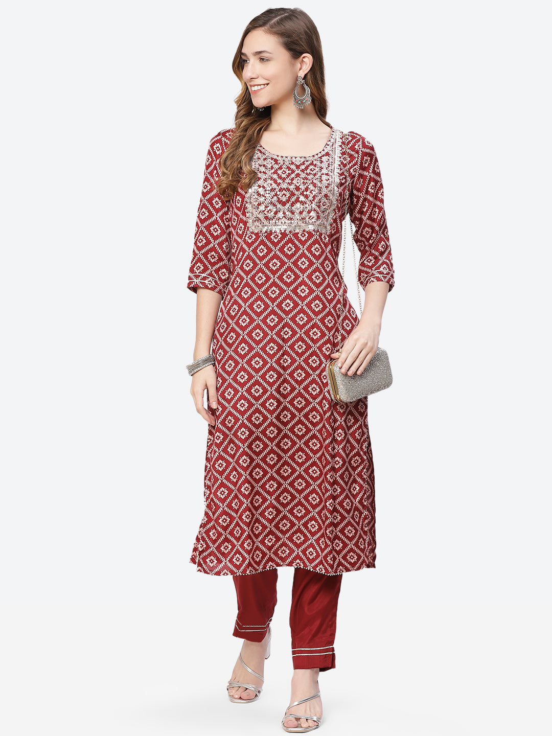 Printed Zari Work Cotton Kurta With Pant