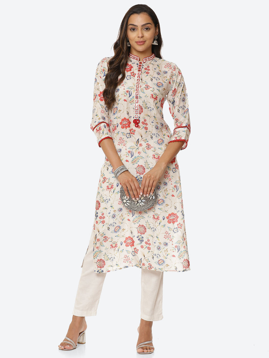 Printed Neck Patti Muslin Kurta