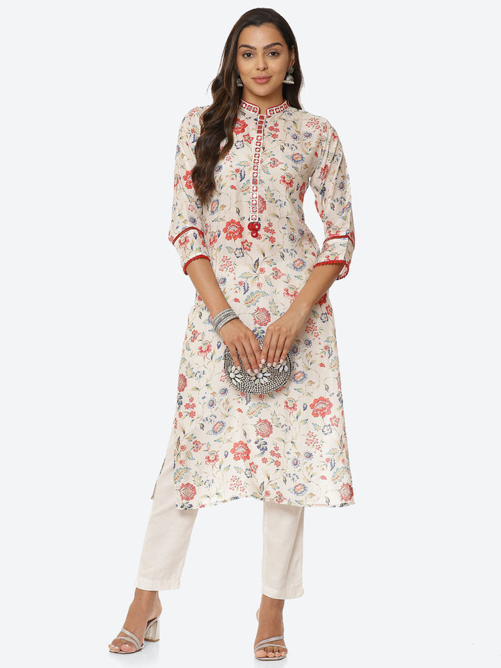 Printed Neck Patti Muslin Kurta