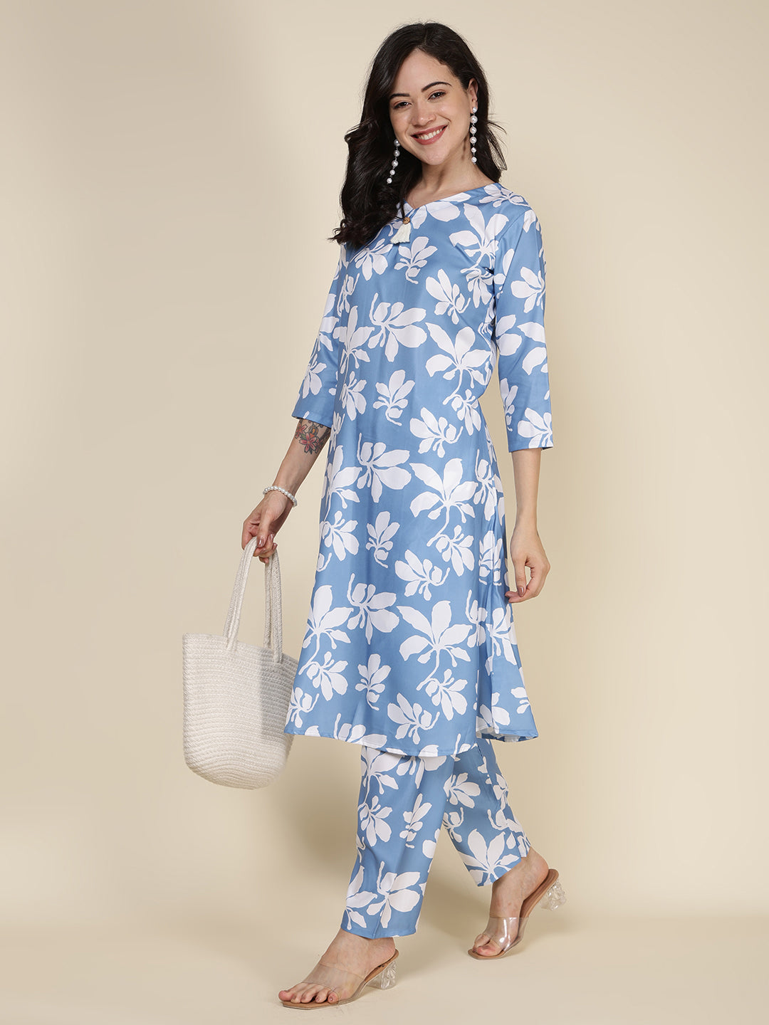 Printed Cotton Blend Kurta With Pants
