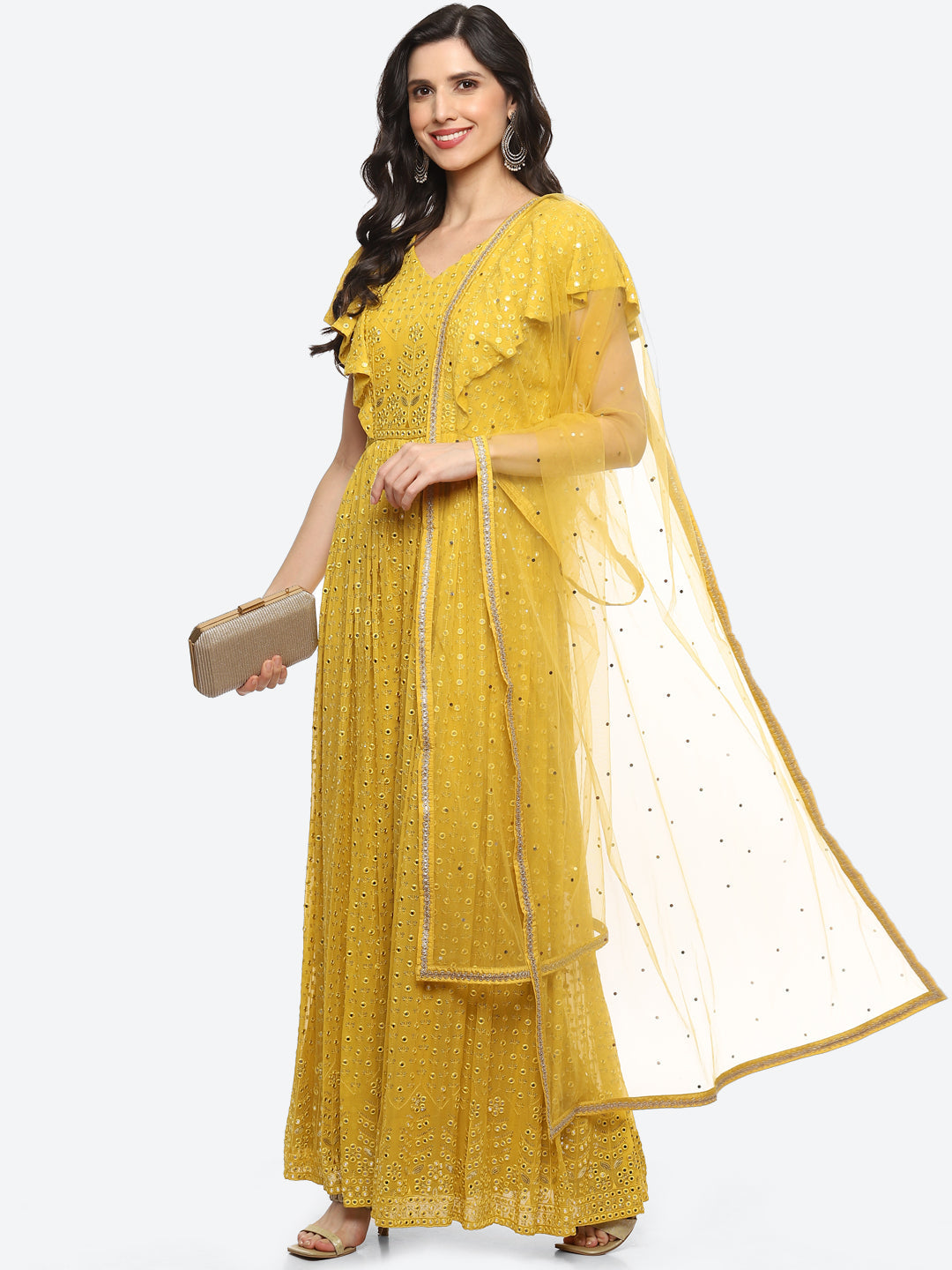Mirror Booti Georgette Net Dupatta Gown Dress