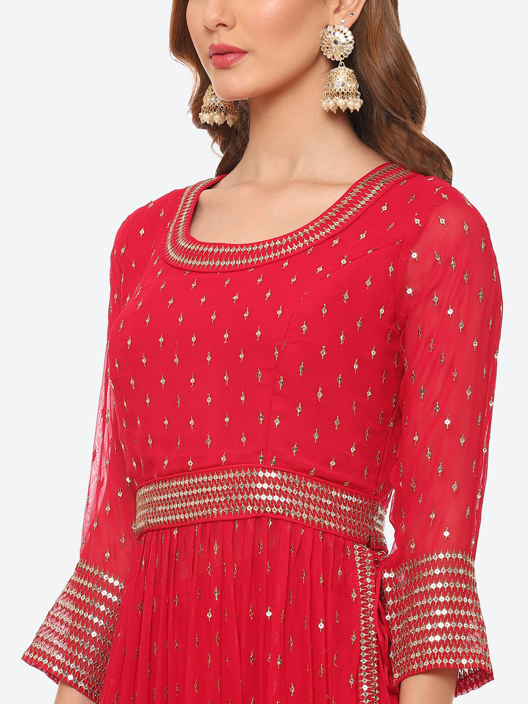 Sequin Work Georgette Kurta With Palazzo &amp; Net Dupatta