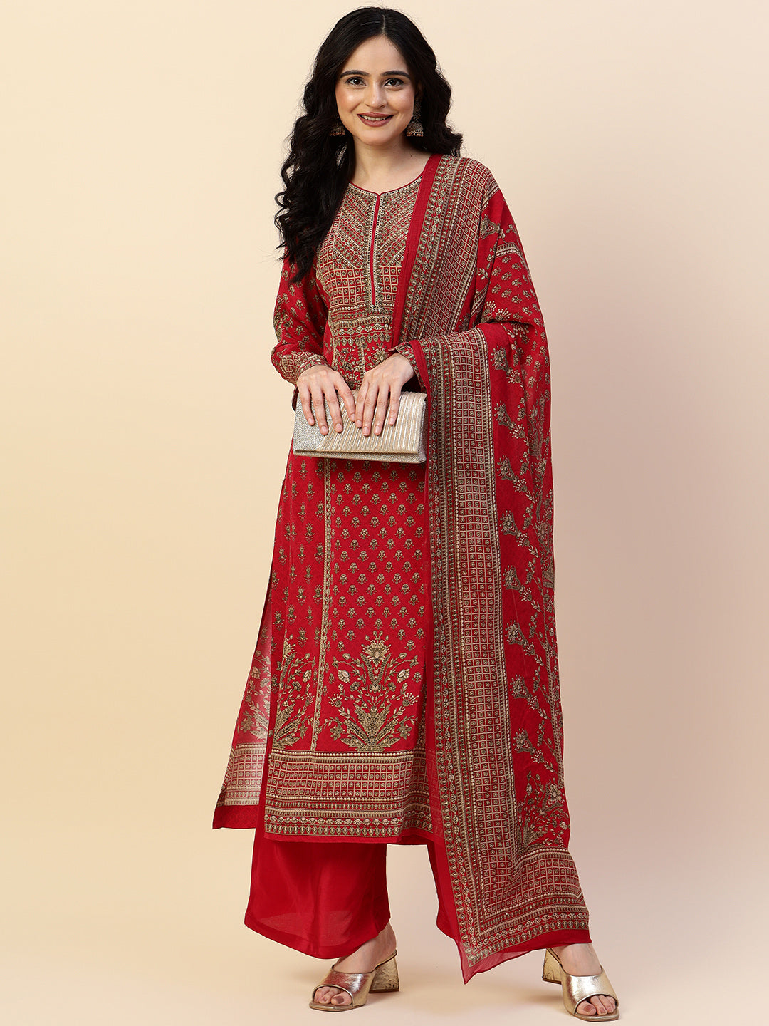 Digital Printed Crepe Kurta With Palazzo &amp; Dupatta