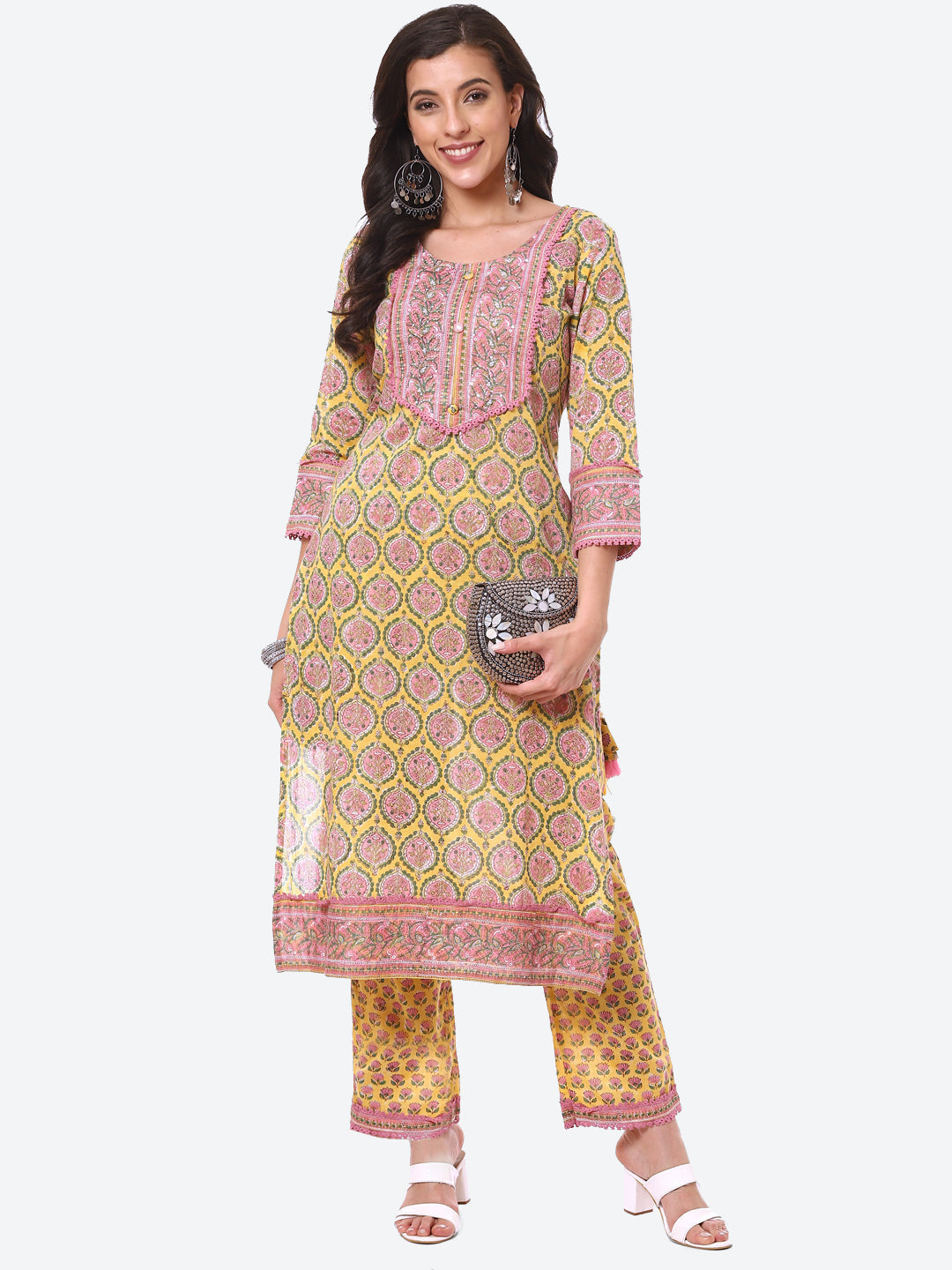 Floral Printed Cotton Kurta With Pant
