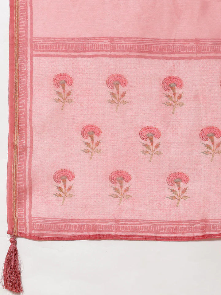 Floral Printed Chanderi Unstitched Suit Piece With Dupatta