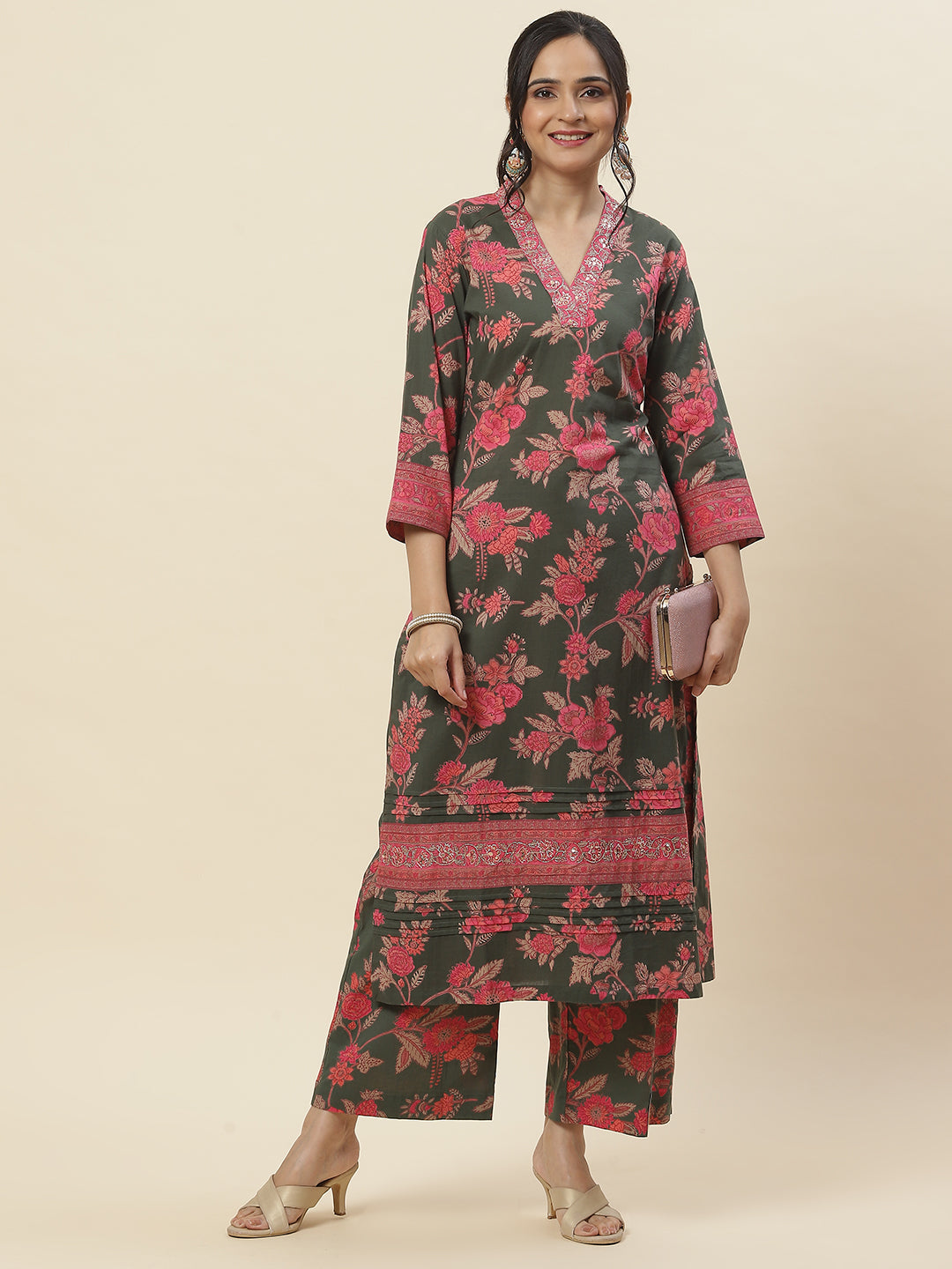 Floral Printed Cotton Kurta With Pants