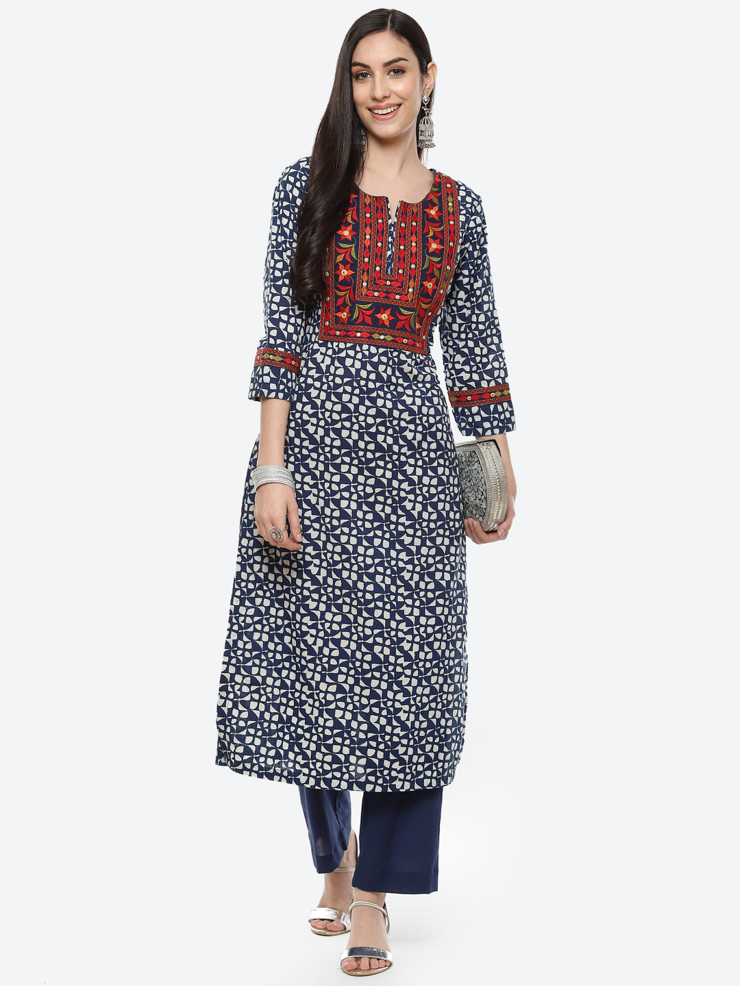 Printed Gota Patti Cotton Kurti With Pant