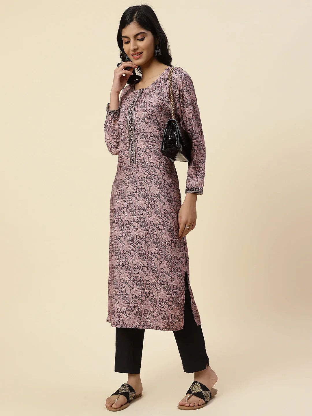 Printed Pashmina Kurta With Pants